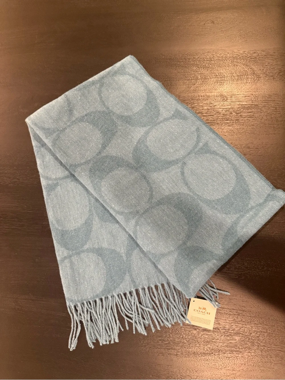 Coach Signature Dark Teal Scarf/shawl 55%wool 25%silk 10%cashmere Made In Italy